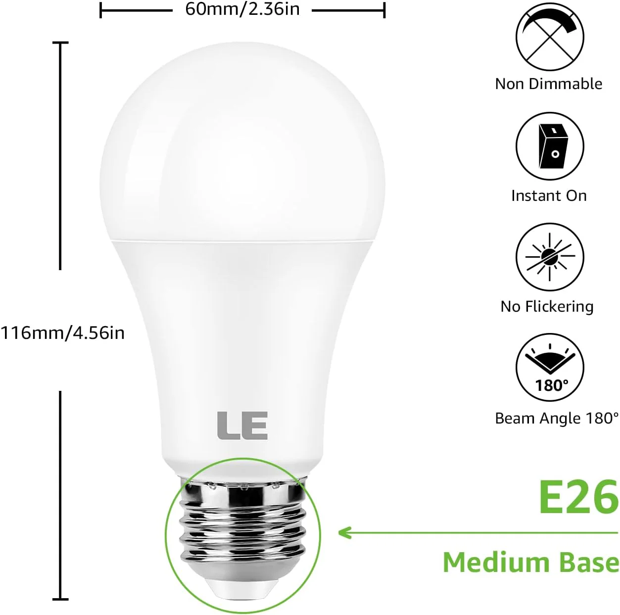 Lepro A19 LED Light Bulb, 2700K Warm White, 1500 Lumens, E26 Medium Base, Non-Dimmable, 14W (100W Equivalent, Energy Efficiency) - Image 7