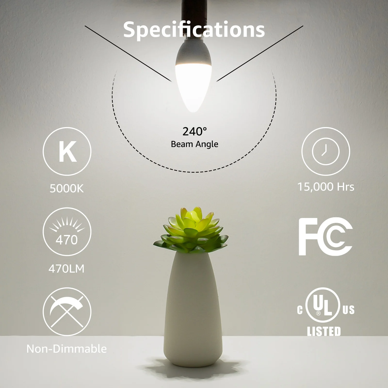 Lepro B11 LED Candelabra Bulbs, E12 Base, 5.5W (40W Equivalent), 500 Lumens, 5000K Daylight, Non-Dimmable - Image 3