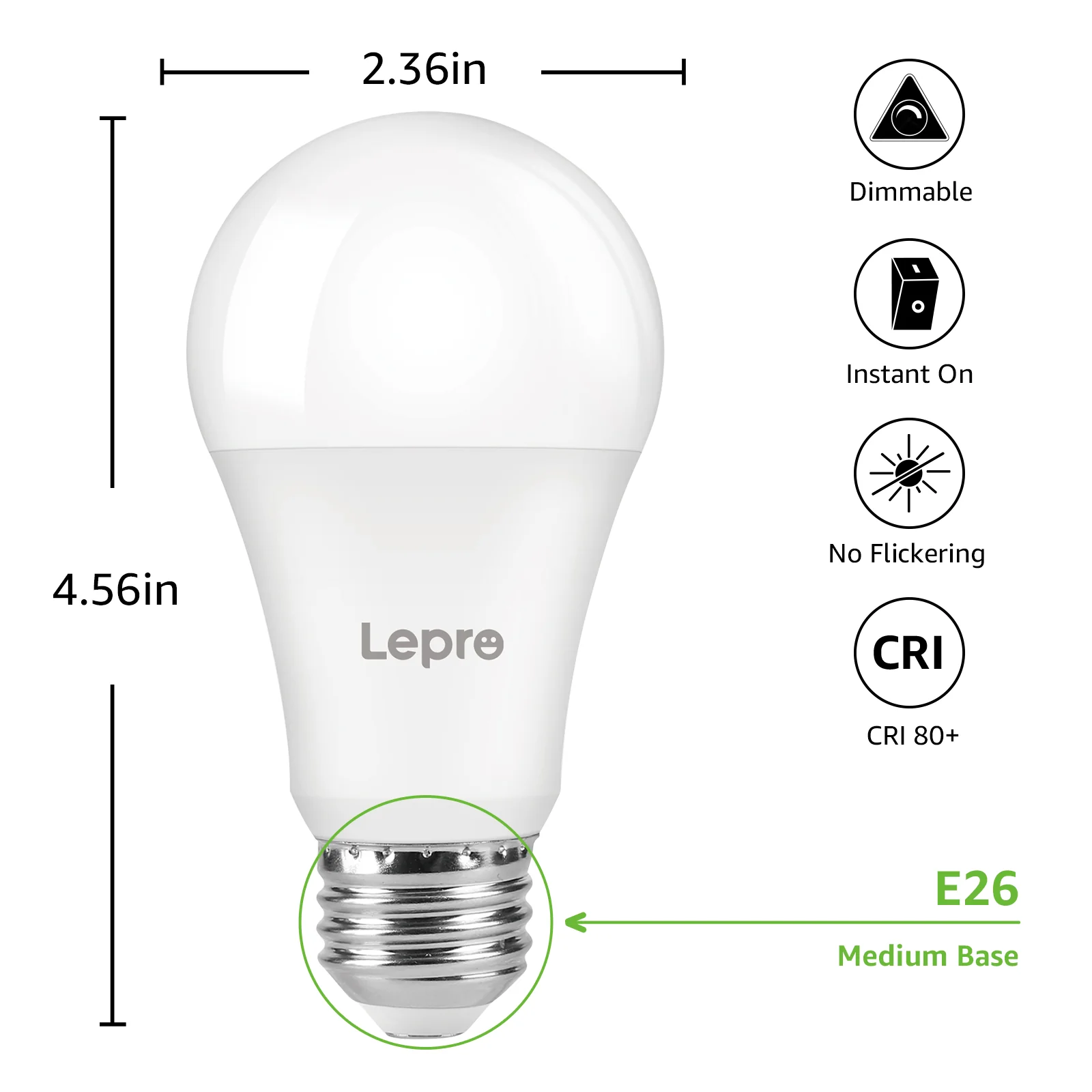 Lepro A19 Dimmable LED Light Bulbs, E26 Base, 14W (100W Equivalent), 1500 Lumens, 2700K Warm White, UL Listed - Image 6