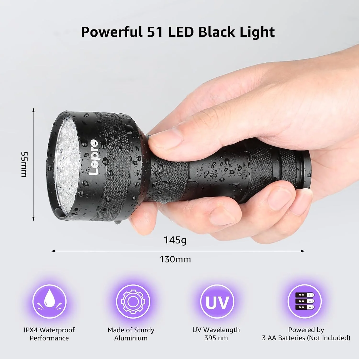 Lepro 51-LED UV Flashlight (395nm) – Pet Stain & Bed Bug Detector - Image 6