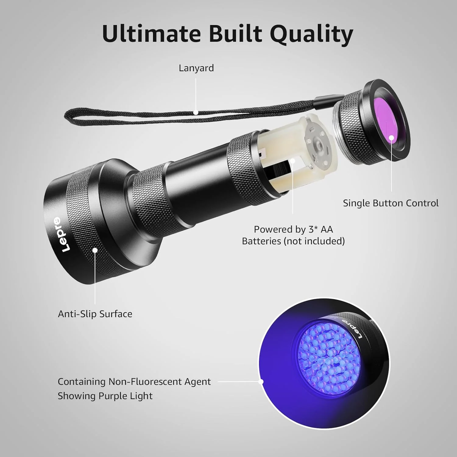 Lepro 51-LED UV Flashlight (395nm) – Pet Stain & Bed Bug Detector - Image 7