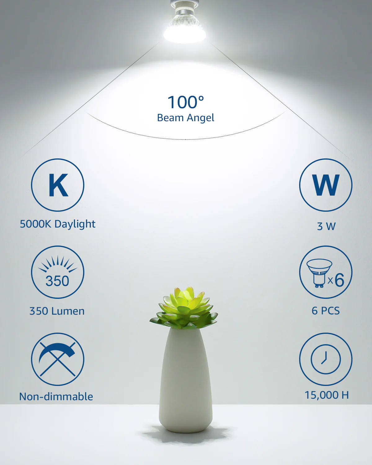 Lepro GU10 LED Light Bulbs, Non-Dimmable, 4W (35W Equivalent), 5000K Daylight, 100° Flood Beam - Image 7