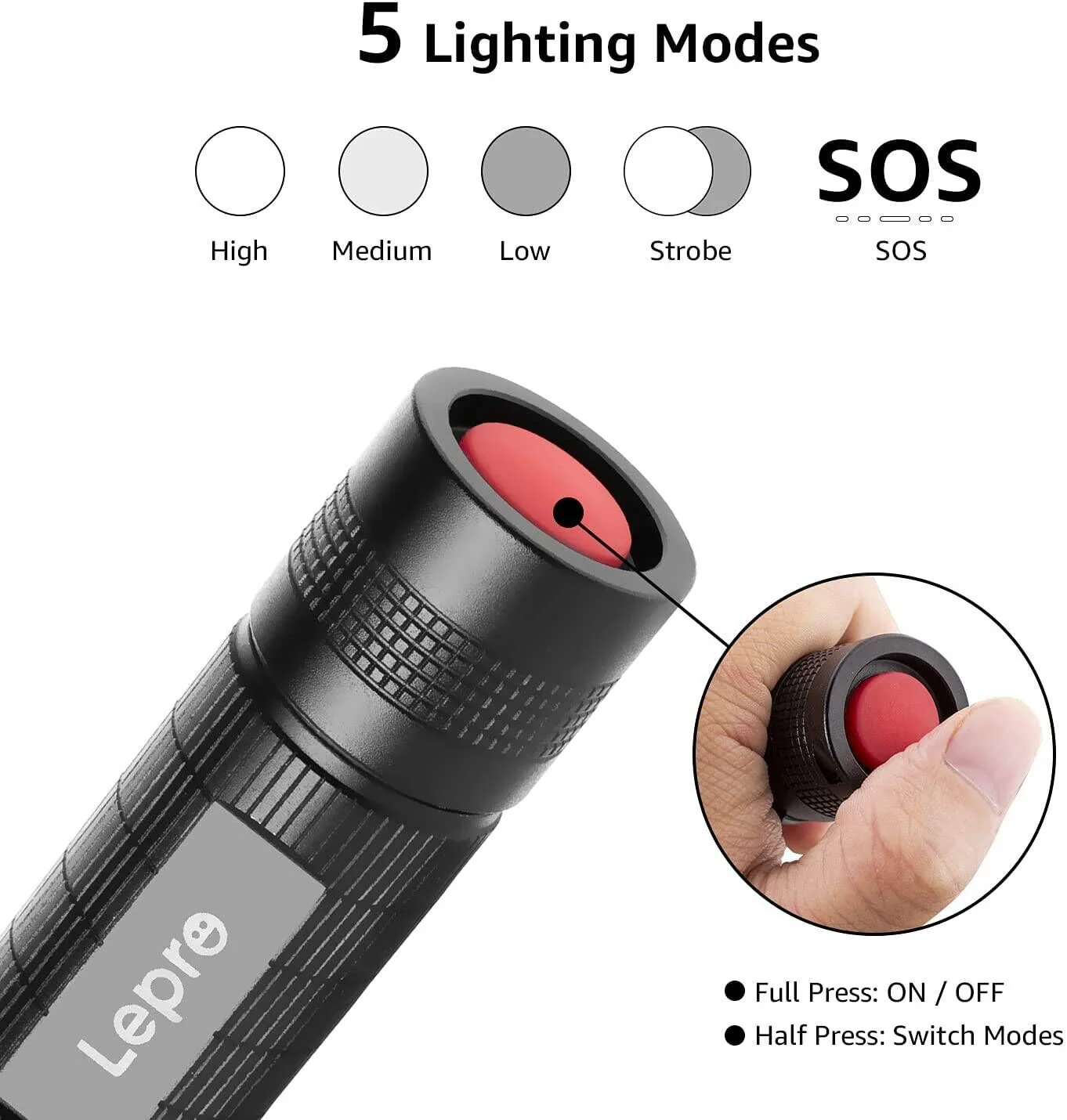 Lepro Portable LED Flashlight (Waterproof, 300lm, 2-Pack) - Image 3