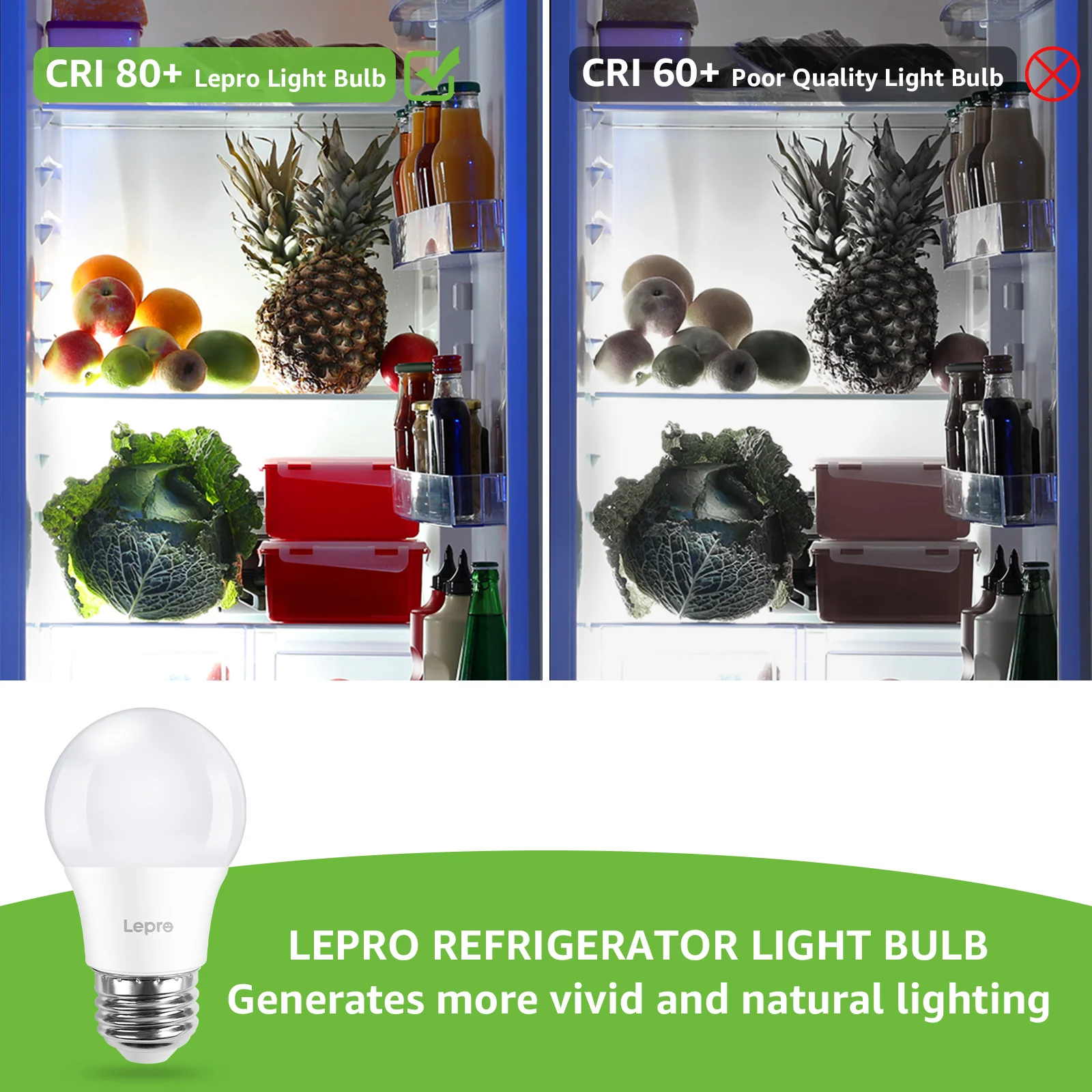 Lepro A15 LED Refrigerator Light Bulb, E26 Base, 5W (40W Equivalent), 450 Lumens, 5000K Daylight, Non-Dimmable, Appliance & Freezer Safe, 2-Pack - Image 6