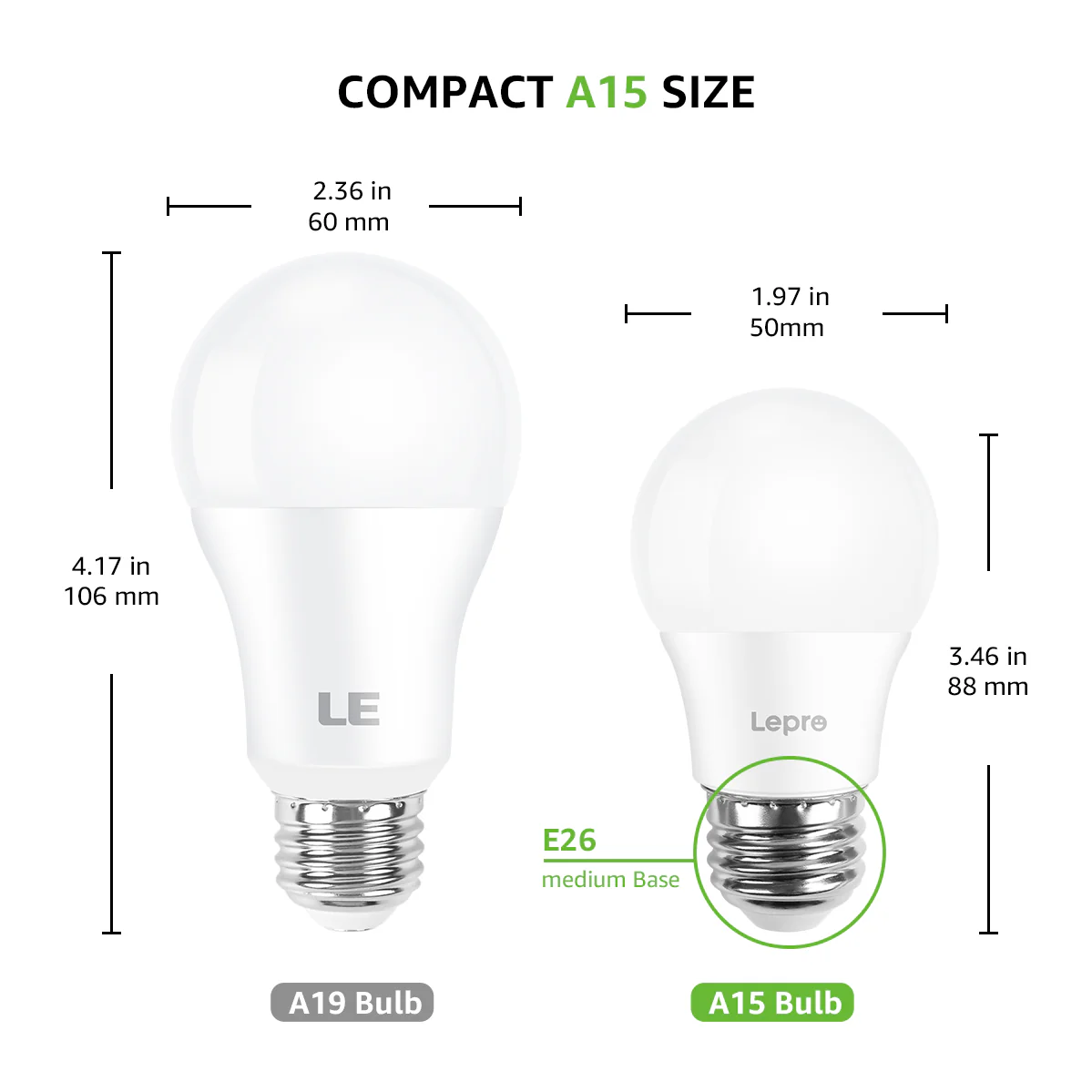 Lepro A15 LED Refrigerator Light Bulb, E26 Base, 5W (40W Equivalent), 450 Lumens, 5000K Daylight, Non-Dimmable, Appliance & Freezer Safe, 2-Pack - Image 7