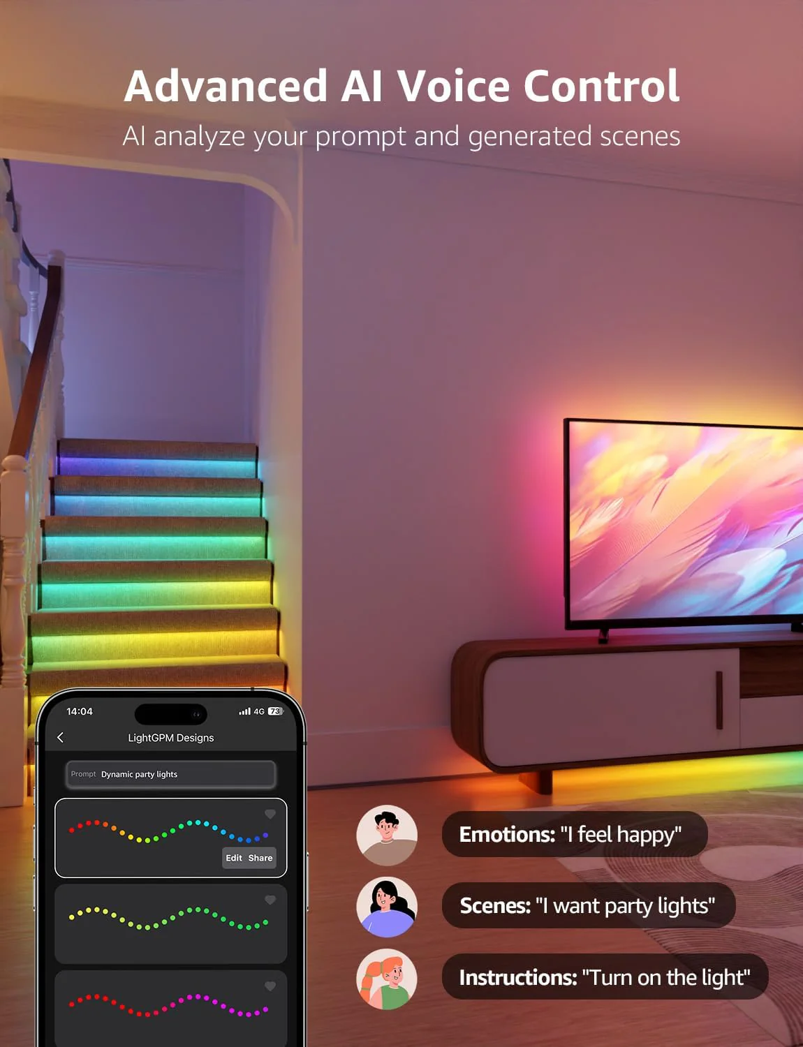 Lepro S2 Smart LED Strip Lights with AI Features (Dynamic RGB+Warm White+Daylight White) - Image 5