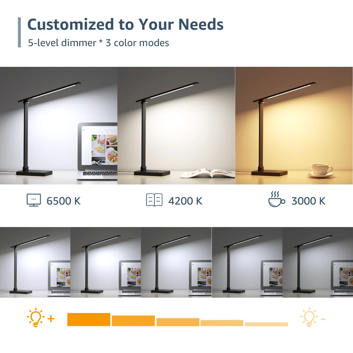 Lepro Touch-Control LED Desk Lamp – Dimmable with 3 Color Modes for Home & Office (Black) - Image 4